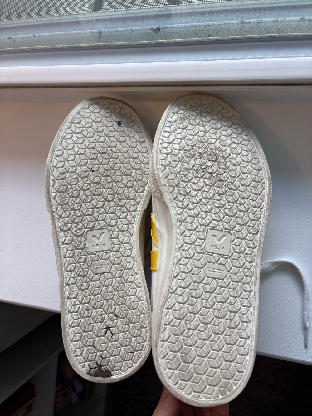 Veja White Leather Sneakers with Yellow V Detail - Picture 5 of 5